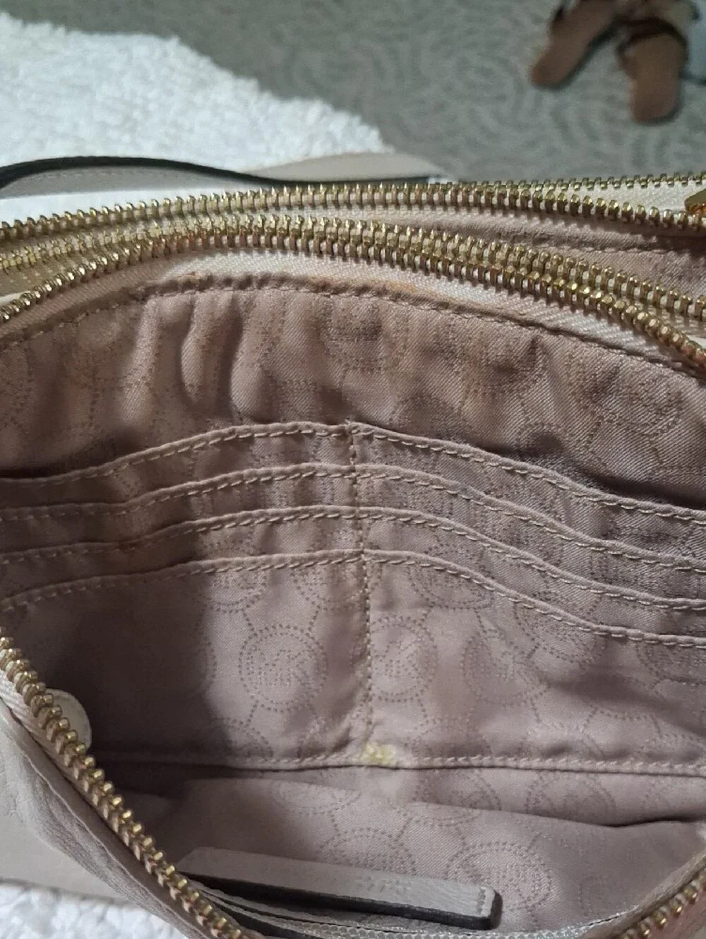 Michael Kors Beige Pebbled Leather Crossbody with Gold Hardware
